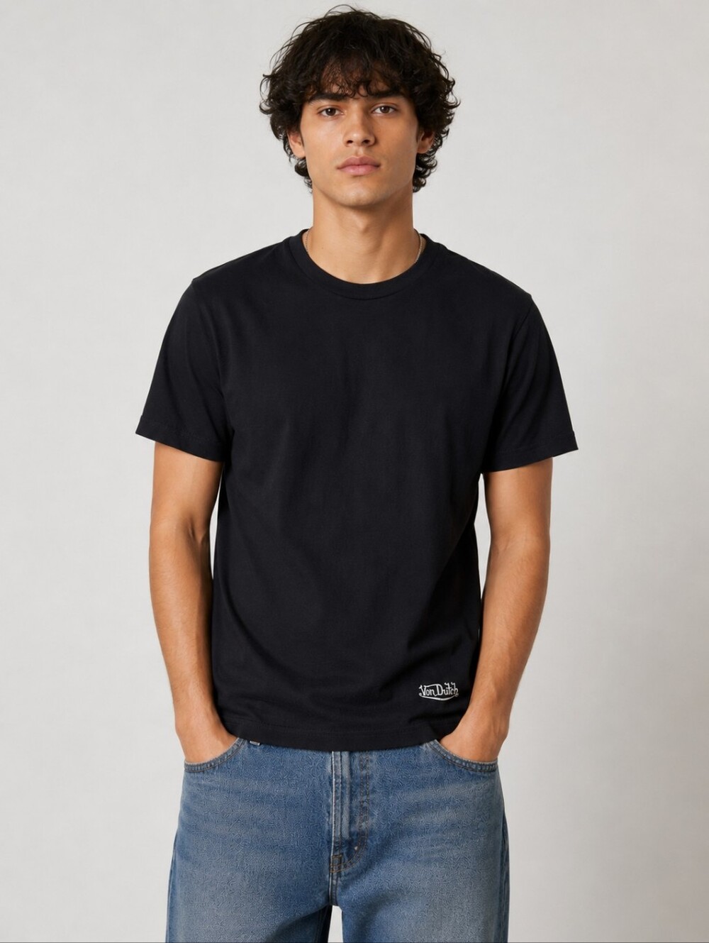 Von Dutch Black Crew Neck T-Shirt Hem Logo Men's Large